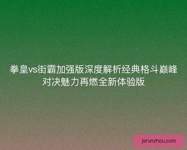 拳皇vs街霸加强版深度解析经典格斗巅峰对决魅力再燃全新体验版